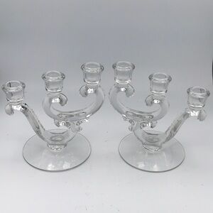 VTG Pair Fostoria Century Crystal 3 Light Candleholders